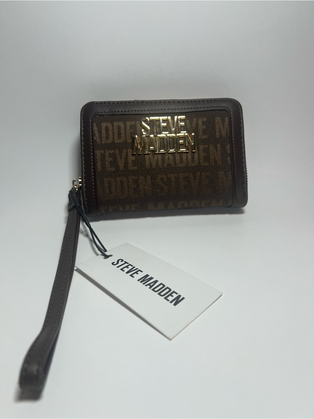 Steve Madden Brown Logo Zip Wristlet Wallet
